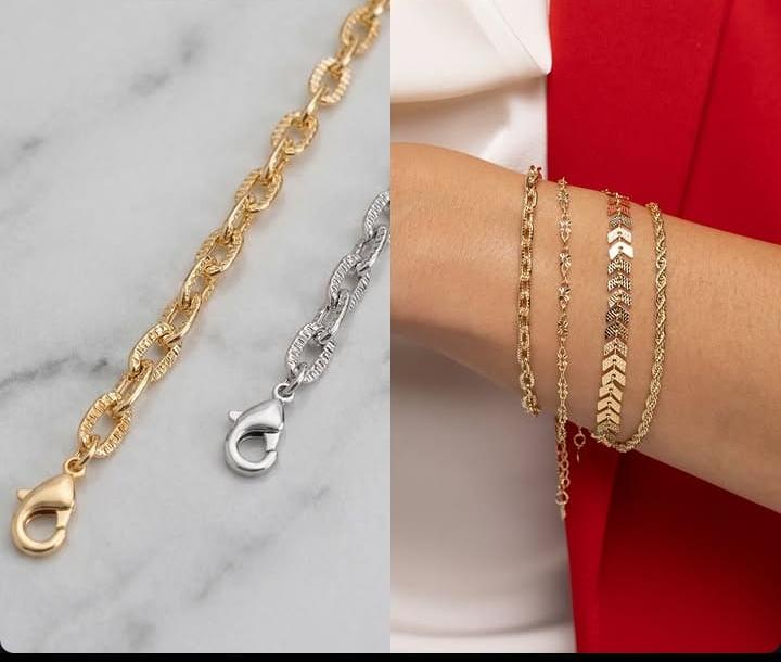 Pulseiras de corrente elo oval banhadas a ouro e prata, estilo layering